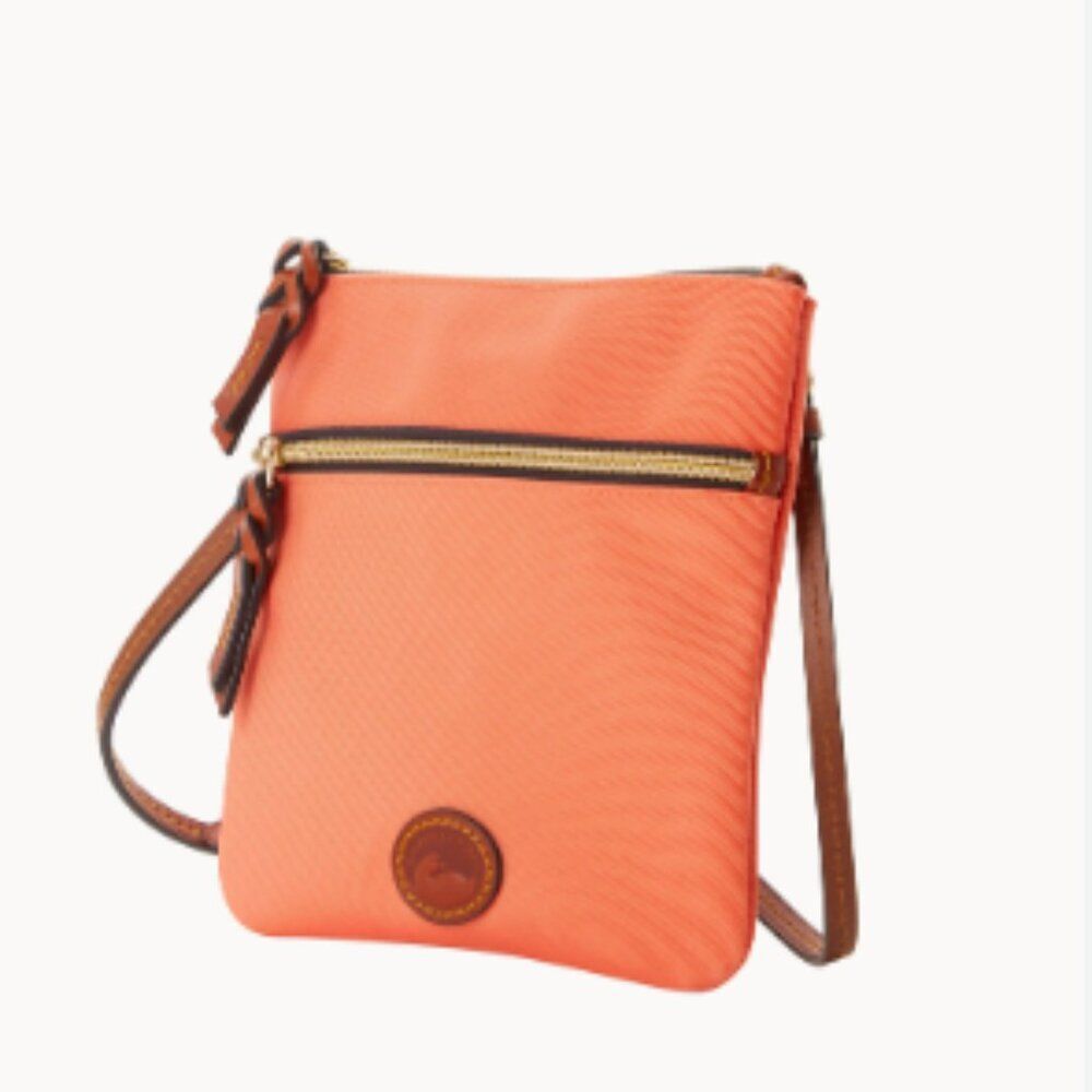 Dooney & Bourke Nylon Double Zip Coral Orange Crossbody Bag Leather Details